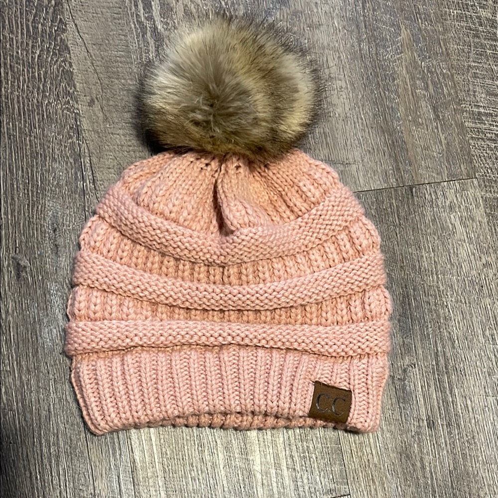 Cozy Pink Knit Pom-Pom Beanie